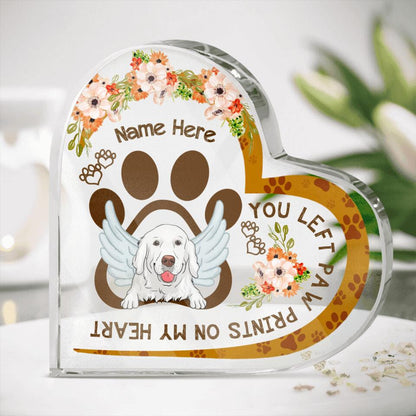 Personalized Memorial Heart Crystal Keepsake You Left Paw On My Heart Custom Memorial Gift M688