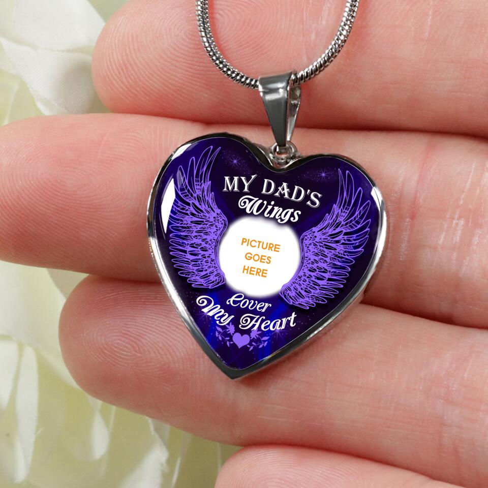 Personalized Memorial Heart Necklace Wings Cover My Heart Custom Memorial Gift M671