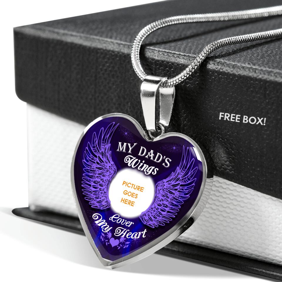 Personalized Memorial Heart Necklace Wings Cover My Heart Custom Memorial Gift M671