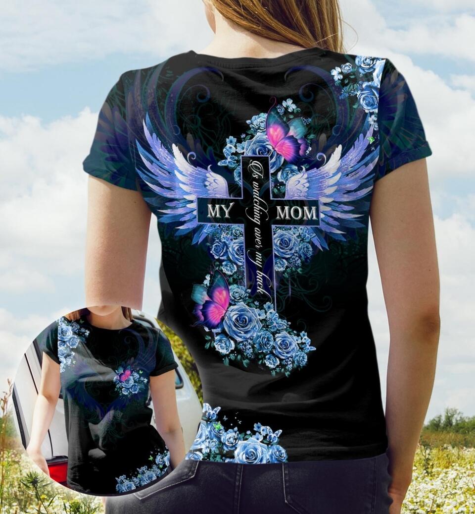 Personalized Memorial Shirt My Dad is Watching Over My Back For Dad Mom Family Custom Memorial Gift M693