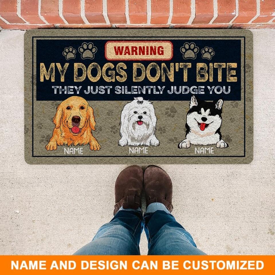 Personalized Dog Doormat My Dogs Don't Bite They Just Silently Judge You Custom Dog Gift D34