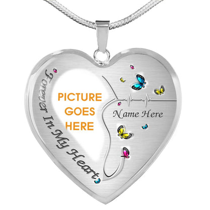 Custom Memorial Heart Necklace For Lost Loved Ones Forever In My Heart Butterfly Heart Necklace Silver M52