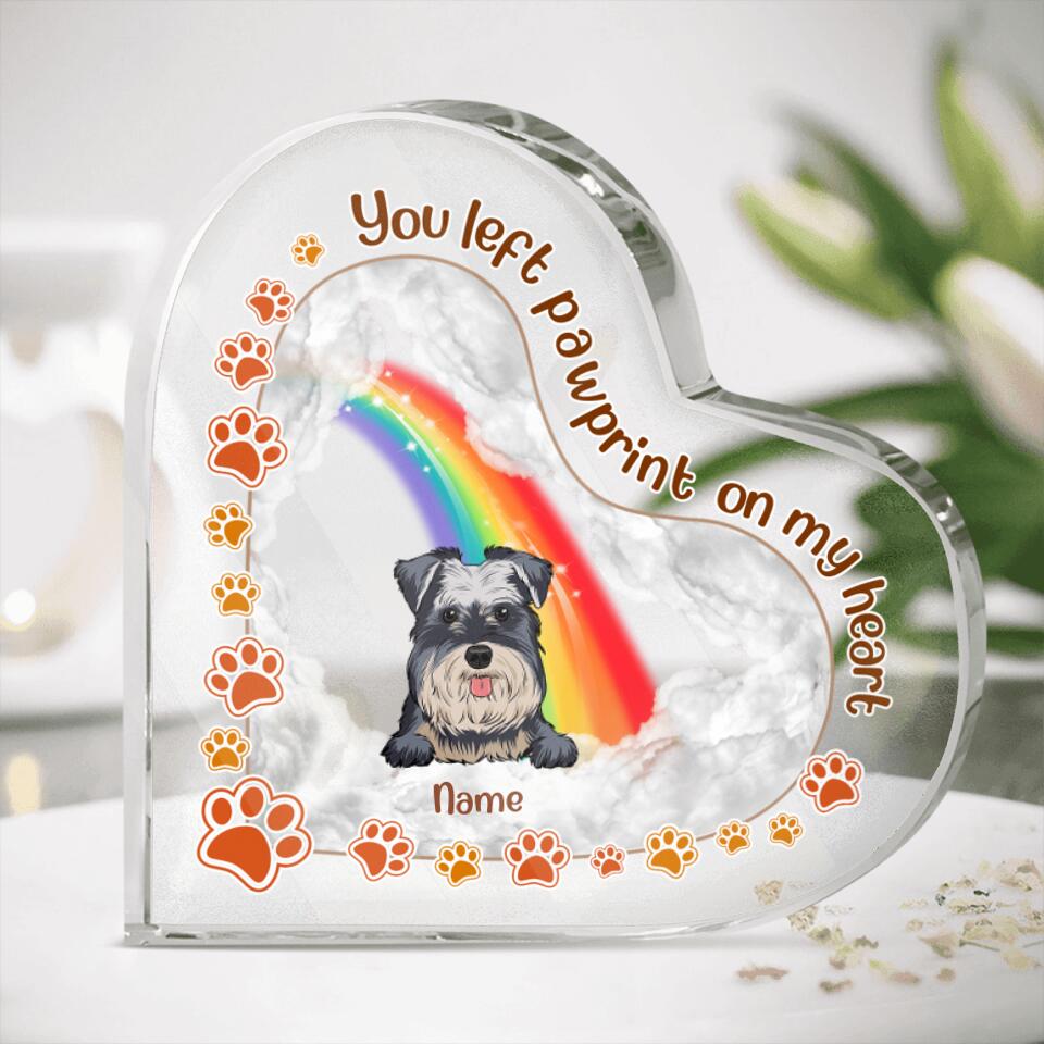 Personalized Memorial Heart Crystal Keepsake You Left Pawprint On My Heart Custom Memorial Gift M705