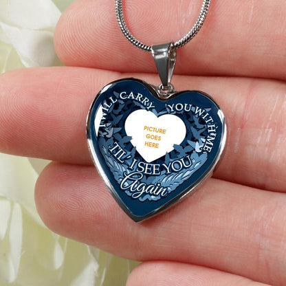 Personalized Memorial Heart Necklace I Will Carry You Custom Memorial Gift M731