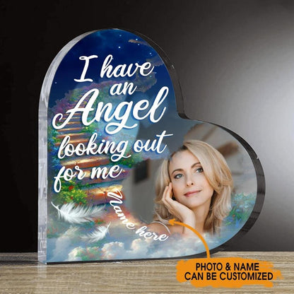 Personalized Memorial Heart Crystal Keepsake I Have An ANgel Looking Out Custom Memorial Gift M743