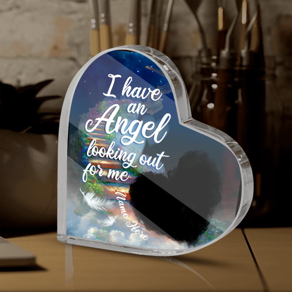 Personalized Memorial Heart Crystal Keepsake I Have An ANgel Looking Out Custom Memorial Gift M743