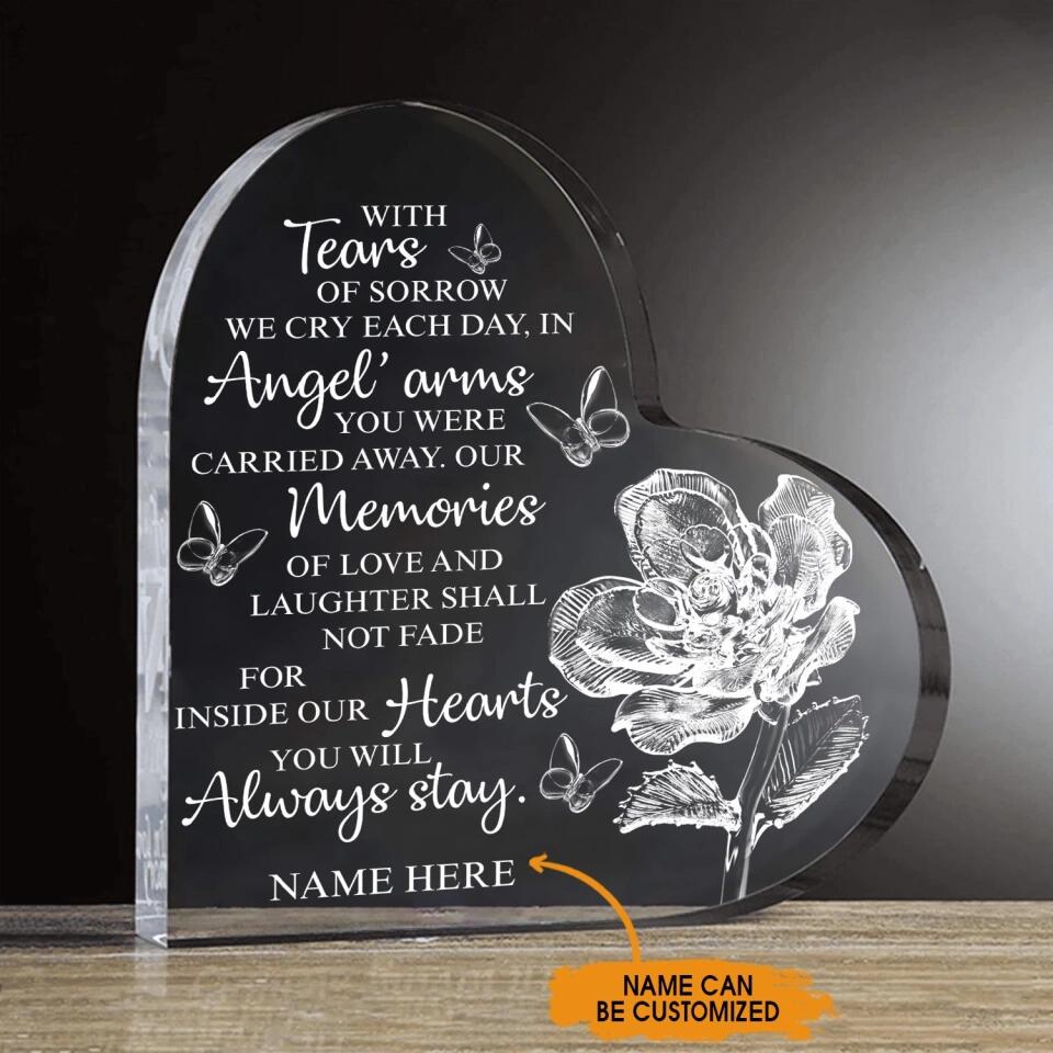 Personalized Memorial Heart Crystal Keepsake With Tears Of Sorrow Custom Memorial Gift M772