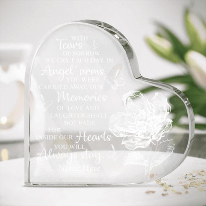 Personalized Memorial Heart Crystal Keepsake With Tears Of Sorrow Custom Memorial Gift M772