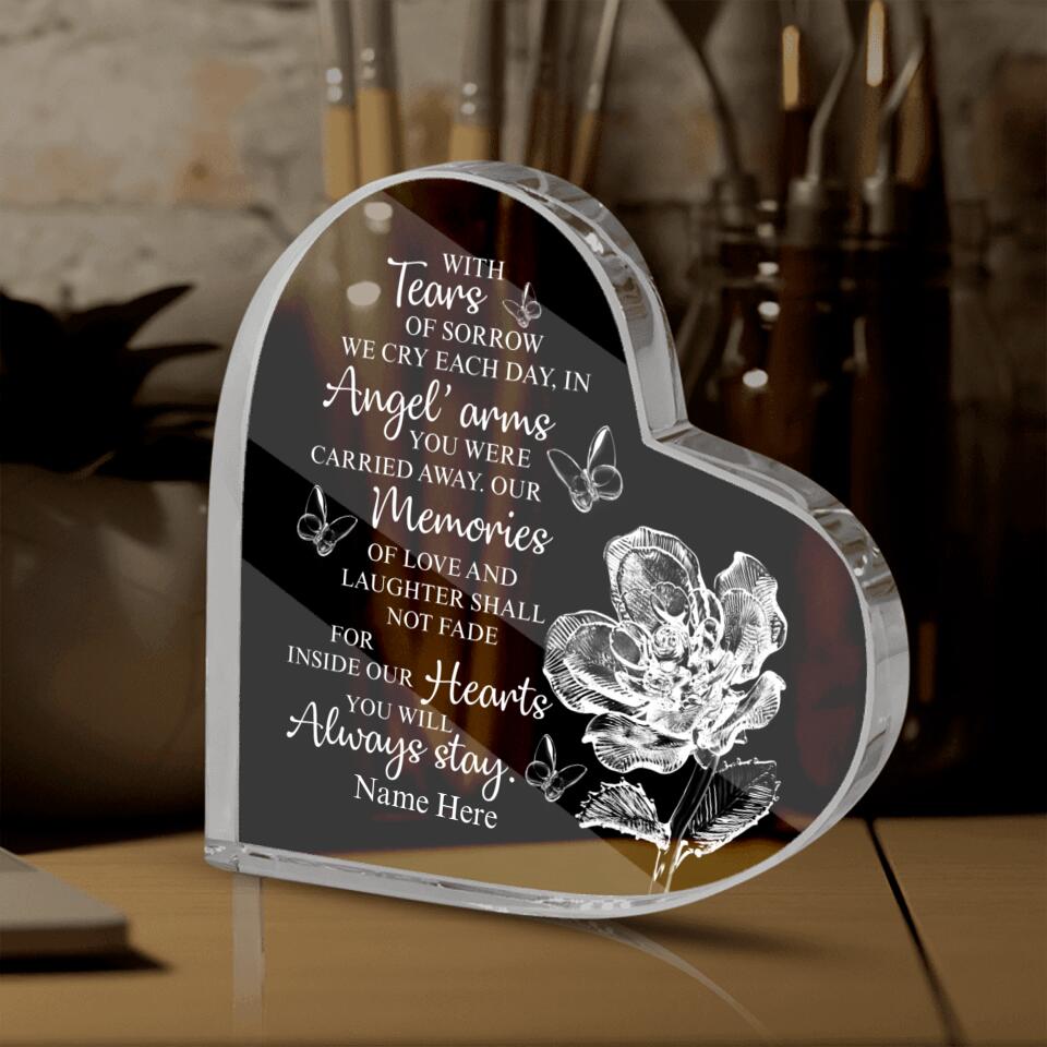 Personalized Memorial Heart Crystal Keepsake With Tears Of Sorrow Custom Memorial Gift M772