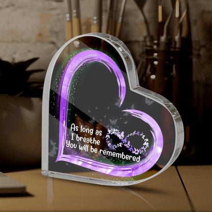 Personalized Memorial Heart Crystal Keepsake As Long As You Breathe Custom Memorial Gift M785