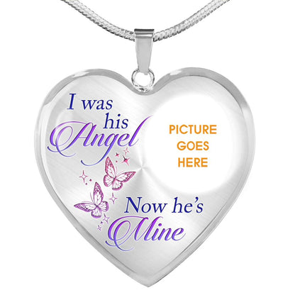 Personalized Memorial Heart Necklace I Was His Angel Custom Memorial Gift M789