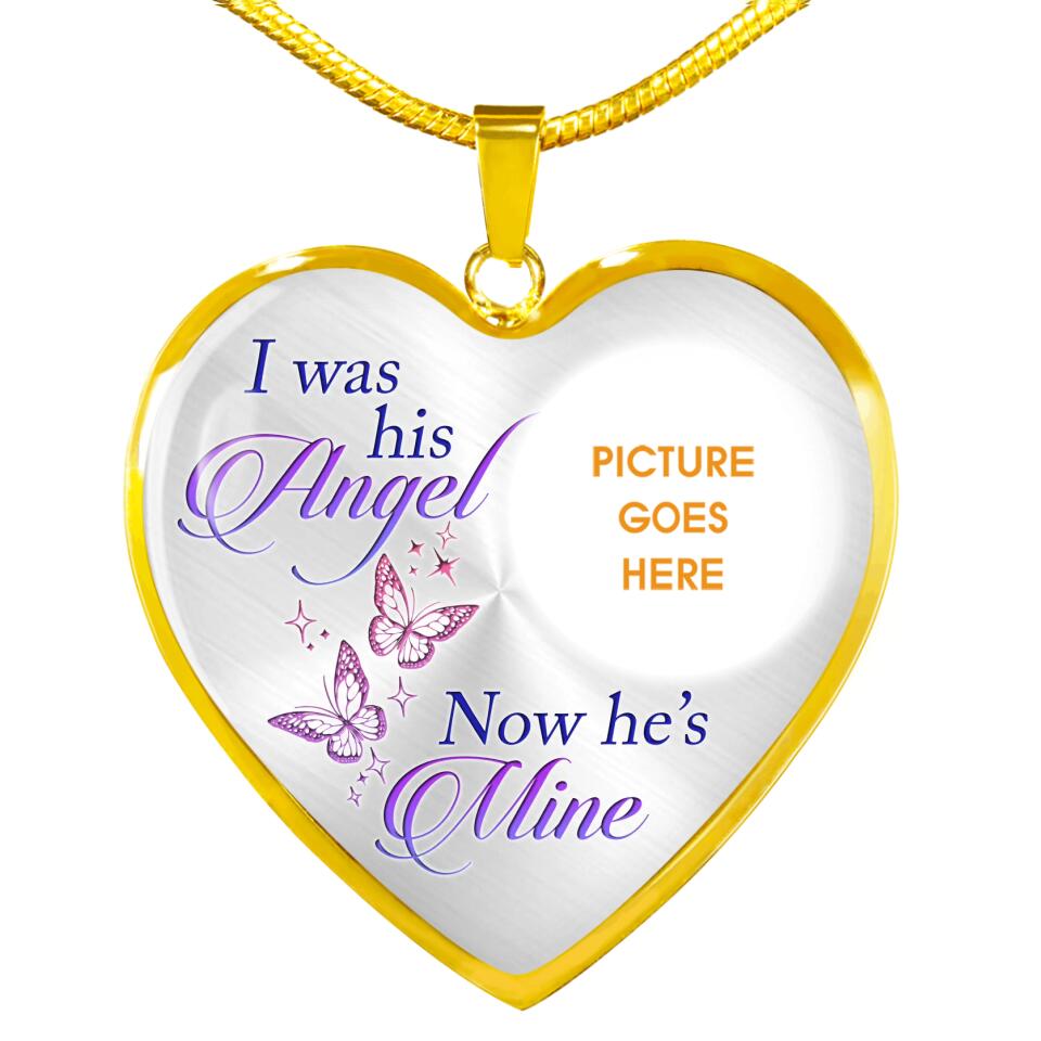 Personalized Memorial Heart Necklace I Was His Angel Custom Memorial Gift M789