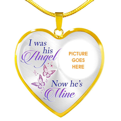 Personalized Memorial Heart Necklace I Was His Angel Custom Memorial Gift M789