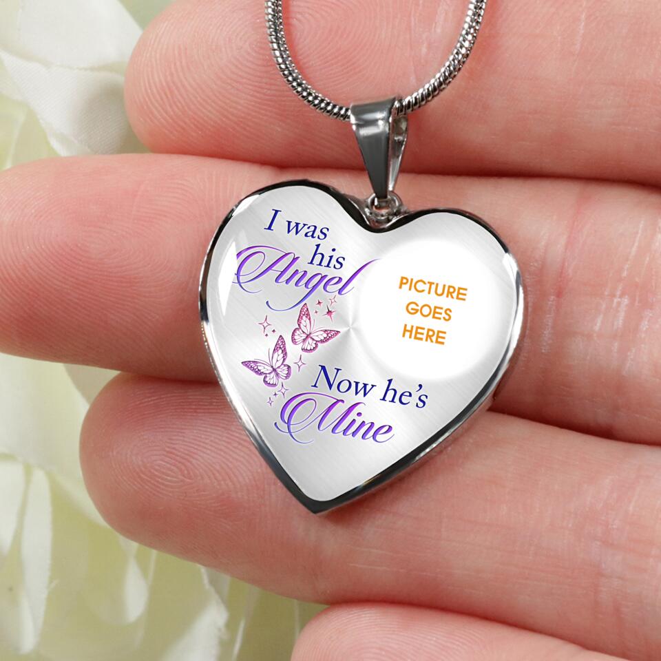 Personalized Memorial Heart Necklace I Was His Angel Custom Memorial Gift M789