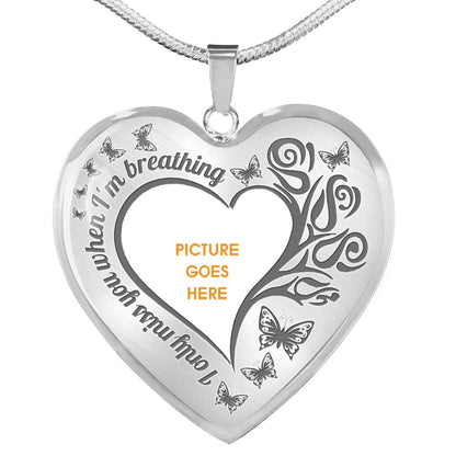 Personalized Memorial Heart Necklace I Only Miss You When I'm Breathing Custom Memorial Gift M799