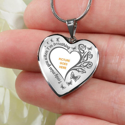 Personalized Memorial Heart Necklace I Only Miss You When I'm Breathing Custom Memorial Gift M799