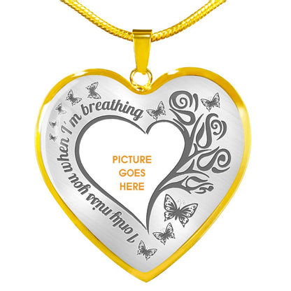 Personalized Memorial Heart Necklace I Only Miss You When I'm Breathing Custom Memorial Gift M799