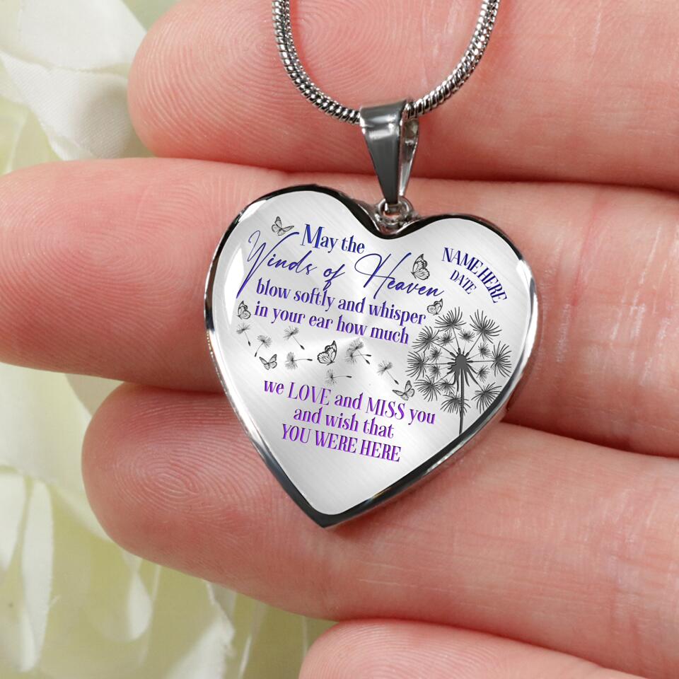 Personalized Memorial Heart Necklace May The Winds Of Heaven Custom Memorial Gift M779