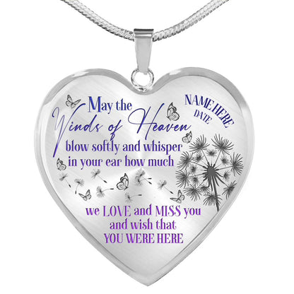 Personalized Memorial Heart Necklace May The Winds Of Heaven Custom Memorial Gift M779