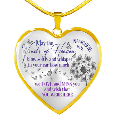 Personalized Memorial Heart Necklace May The Winds Of Heaven Custom Memorial Gift M779