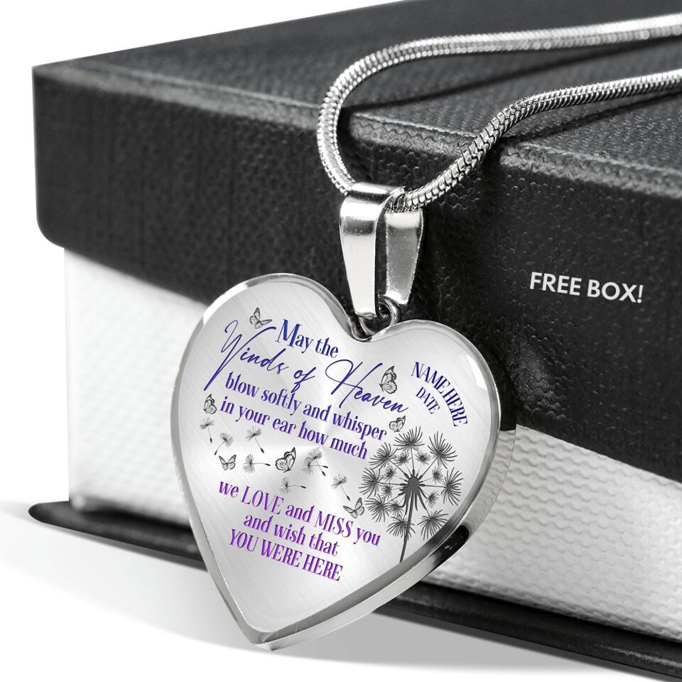 Personalized Memorial Heart Necklace May The Winds Of Heaven Custom Memorial Gift M779