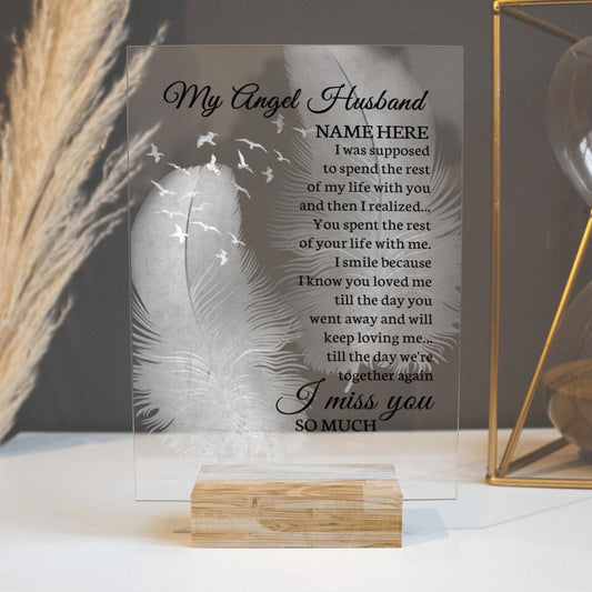 Personalized Memorial Rectangle Plaque My Angel Husband I Miss You Custom Memorial Gift M817