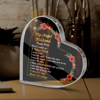 Personalized Memorial Heart Crystal Keepsake My Angel Husband I Miss Him Custom Memorial Gift M823