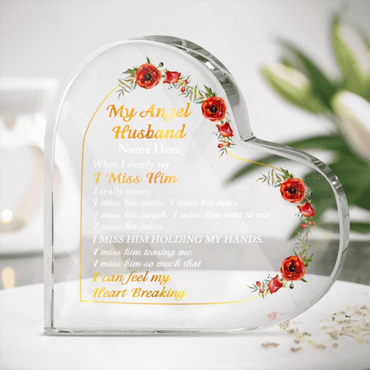 Personalized Memorial Heart Crystal Keepsake My Angel Husband I Miss Him Custom Memorial Gift M823