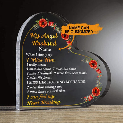 Personalized Memorial Heart Crystal Keepsake My Angel Husband I Miss Him Custom Memorial Gift M823