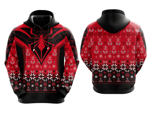 Spiderman Hoodie MV Spiderman Symbol And Christmas Pattern Hoodie Red Black Unisex