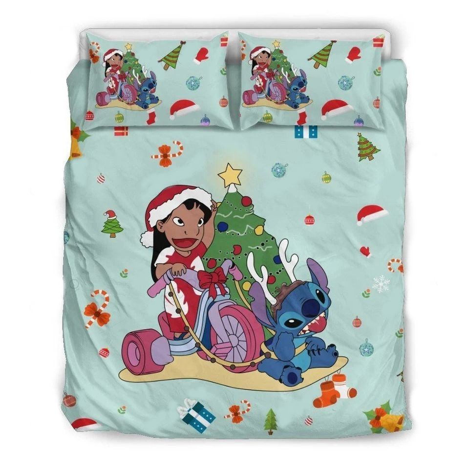 Lilo And Stitch Bedding Set Lilo And Stitch On Christmas Duvet Covers Colorful Unique Gift