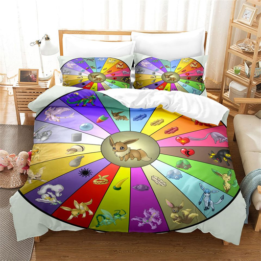 PKM Bedding Set Eevee Evolution Types Pattern Duvet Covers Colorful Unique Gift