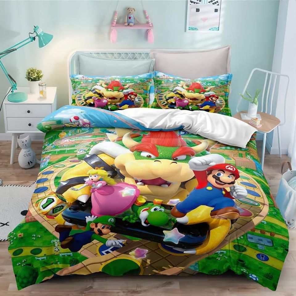 Mario Bedding Set Peach Bowser Mario Chracters Graphic Duvet Covers Colorful Unique Gift