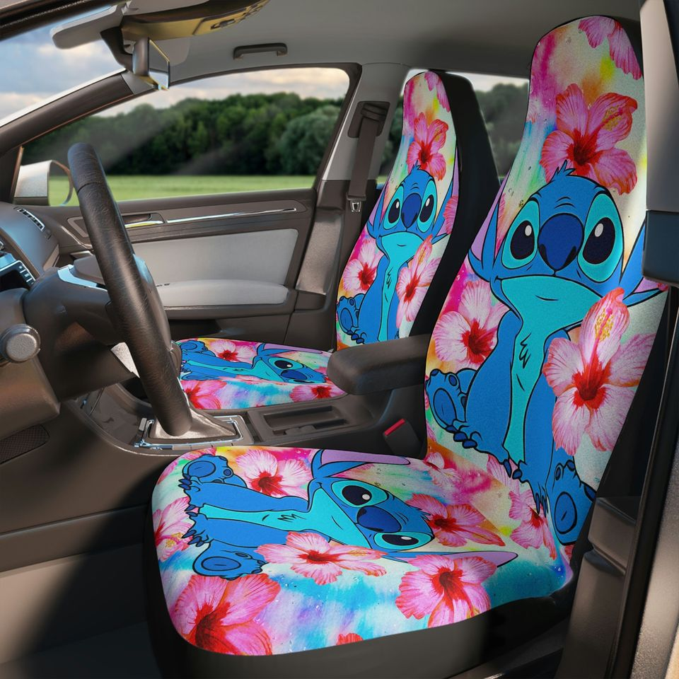 Stitch Car Seat Covers Stitch Tropical Flowers Pattern Seat Covers