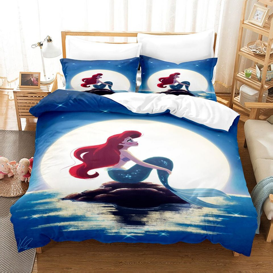 Little Mermaid Bedding Set DN Princess Ariel Under Moonlight Duvet Covers Blue Unique Gift