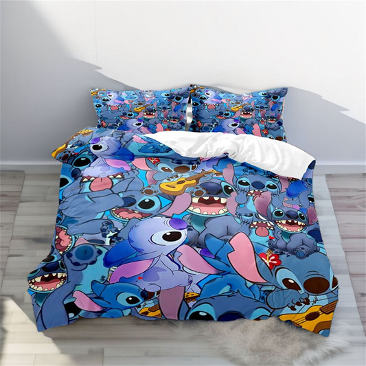 Lilo And Stitch Bedding Set DN Stitch Graphic Pattern Duvet Covers Blue Unique Gift