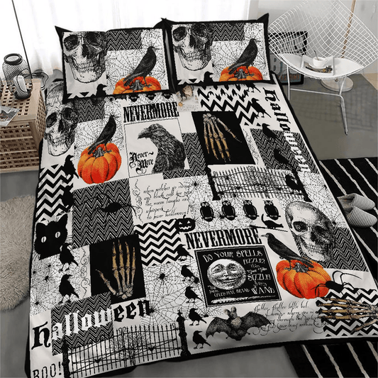 Halloween Bedding Set Nevermore Halloween Pumpkin Crow Duvet Covers Black White Unique Gift