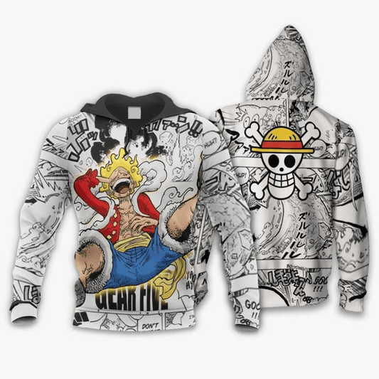 One Piece Hoodie Luffy Gear 5 Awakening Manga Style Hoodie Black White Unisex