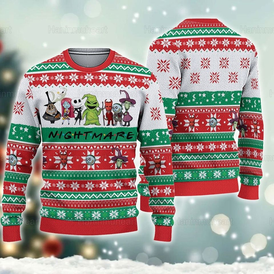 TNBC Sweatshirt Nightmares Characters Christmas Pattern Sweatshirt Red Green Unisex