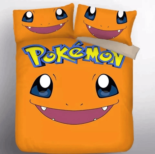 PKM Bedding Set PKM Fire Type Charmander Face Duvet Covers Orange Unique Gift