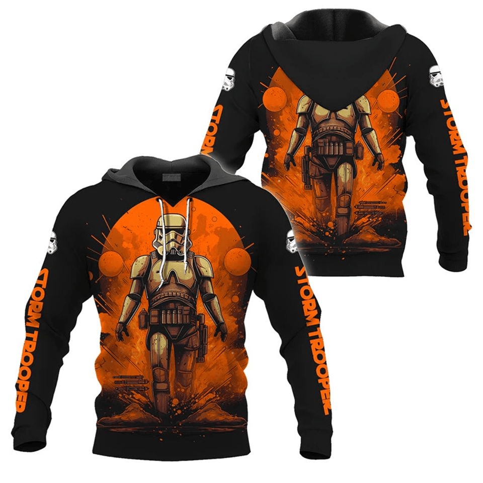 SW Hoodie SW Stormtrooper Walking Hoodie Black Orange Unisex