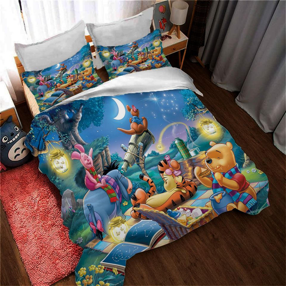 WTP Bedding Set DN Pooh Bear And Piglet With Honey Jars Duvet Covers Yellow Unique Gift