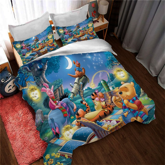 WTP Bedding Set DN Pooh Bear And Piglet With Honey Jars Duvet Covers Yellow Unique Gift