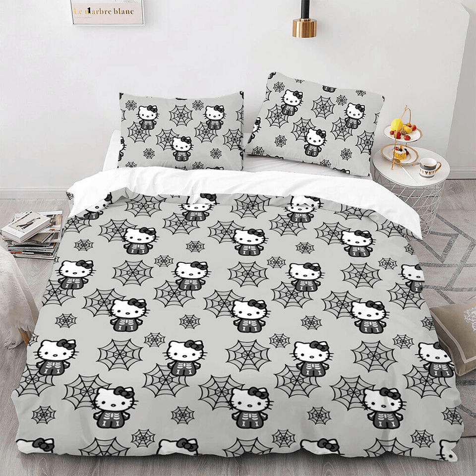 Hello Kitty Bedding Set Hello Kitty Spider Web Pattern Duvet Covers Gray Unique Gift