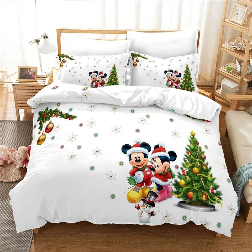 Minnie Bedding Set DN MM And Minnie By The Christmad Tree Duvet Covers White Unique Gift