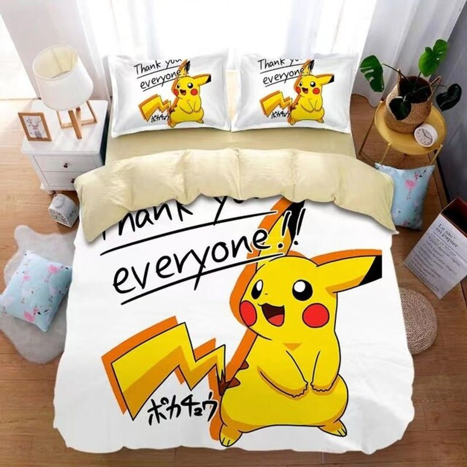 PKM Bedding Set PKM Pikachu Thank You Everyone Duvet Covers White Unique Gift