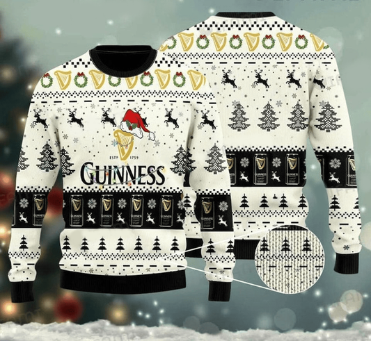 Guinness Sweatshirt Guinness Santa Claus Beer Can Pattern Sweatshirt Black White Unisex