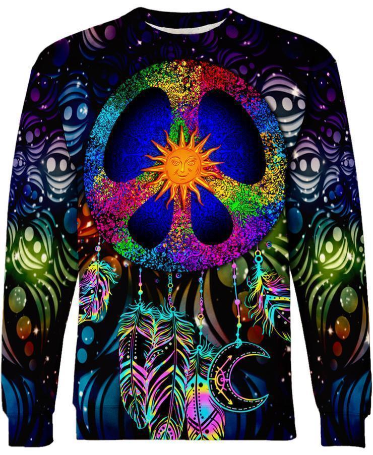  Hippie Sweatshirt Peace Sign Sun Dreamcatcher Dark Blue Sweatshirt Hoodie