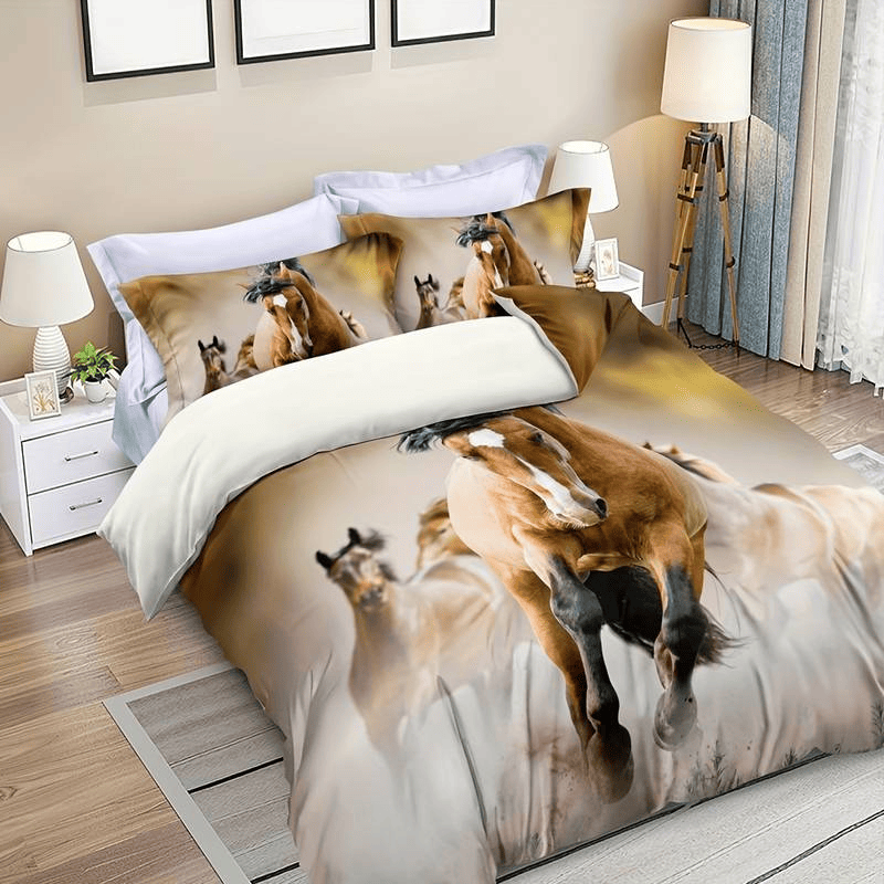 Horse Bedding Set A Heard Of Horse Graphic Duvet Covers Brown Unique Gift