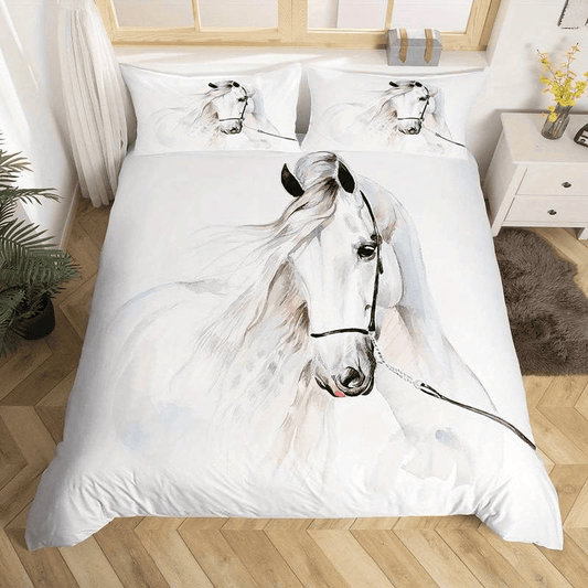 Horse Bedding Set Horse Painting Graphic Duvet Covers White Unique Gift